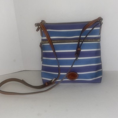 Dooney & Bourke Sullivan Blue & Purple ￼Stripe Coated Cotton Crossbody Purse
