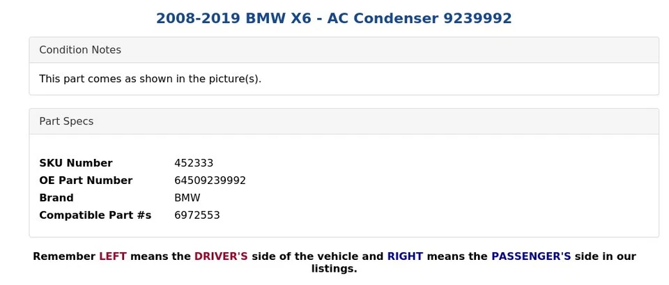 2008-2019 BMW X6 - AC Condenser 9239992 - Image 4 of 4