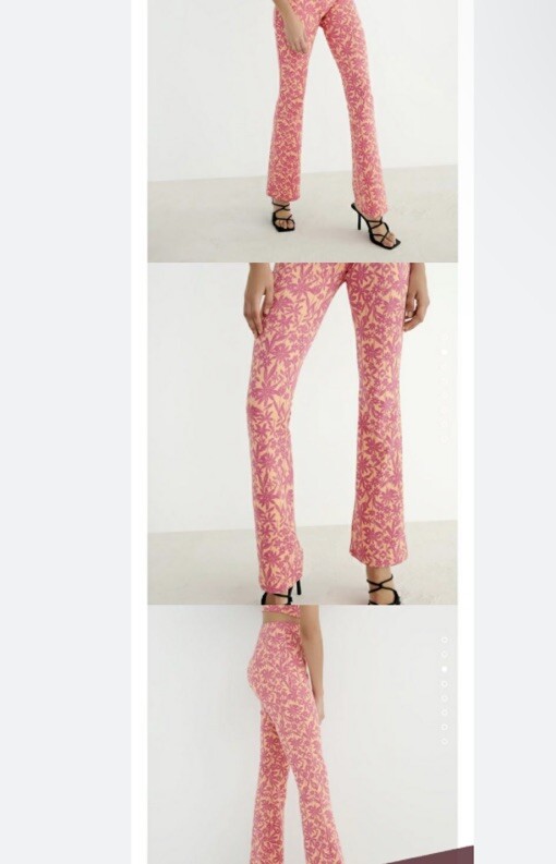 ZARA Pink Orange Retro Hippie Boho Flared Jacquard Stretch Pull