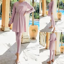 Lace Buttons Hijab Burkini Women Muslim Full Cover Swimsuit Islam Swimwear Suit
