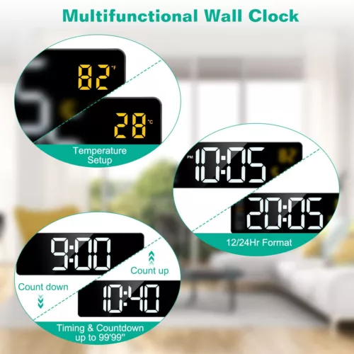 16" Digital LED Desk Alarm Clock Large LCD Display Wall Clock Temperature Date - Picture 7 of 15