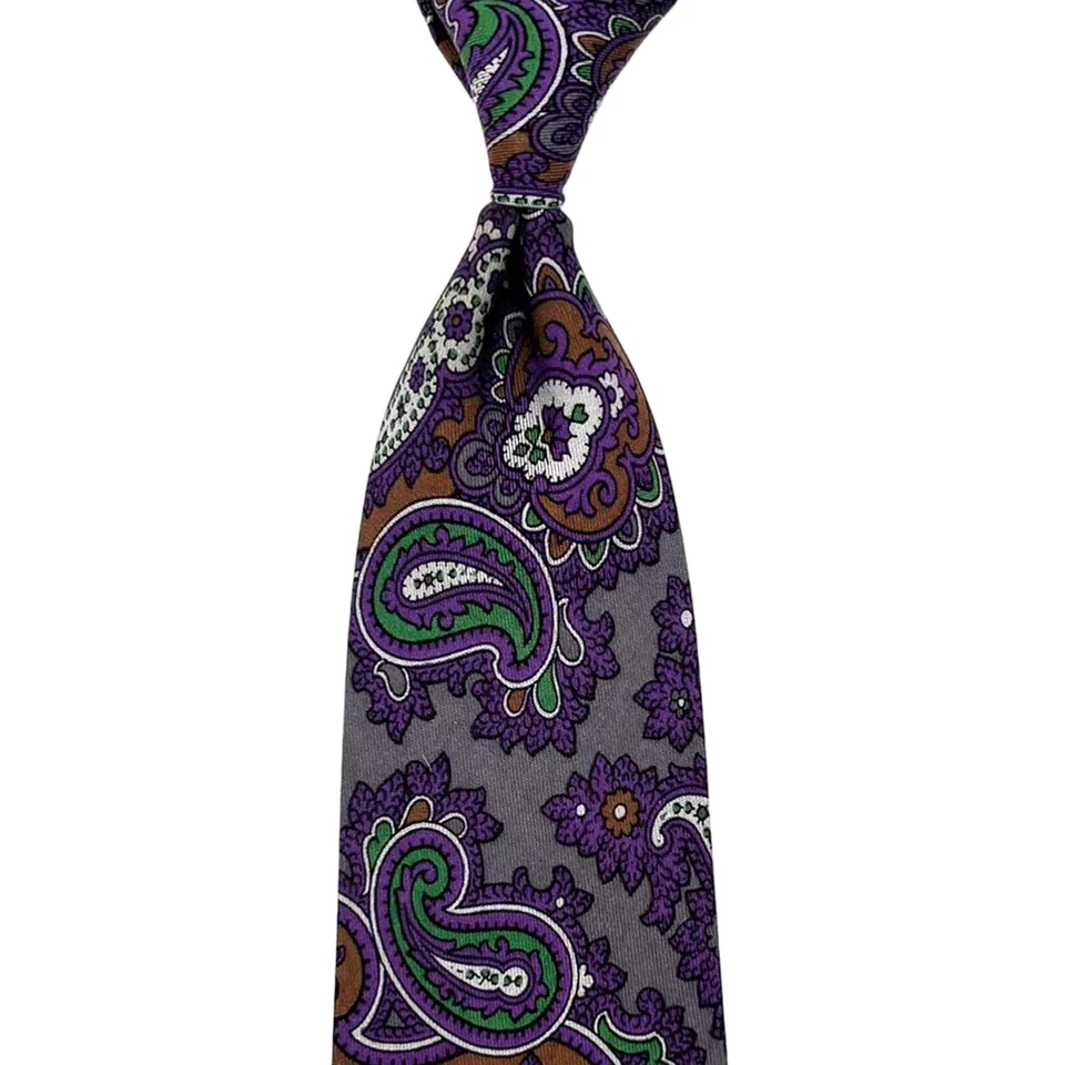 Corbata Gris Tino Cosma - Corbata Italia Seda Verde Morado Marrón Paisley Patrón Floral Foto 2 de 4