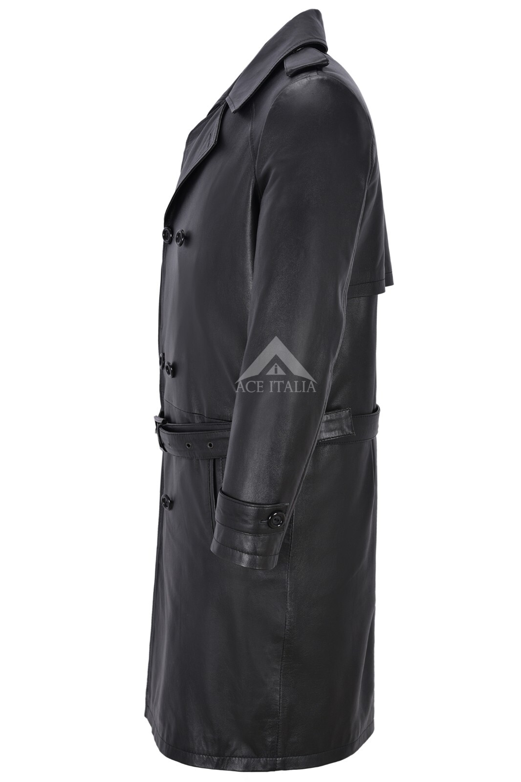 ALTRA Trench uomo lunghezza ginocchio pelle nero pelle di agnello doppiopetto classico 6970