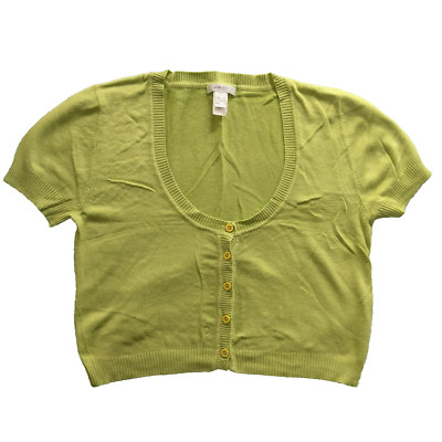 Mango MNG Suit Y2K Lime Green Round Neck Short Sleeve Cropped Cardigan US Size M