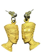 Vintage Egyptian Revival Queen Nefertiti gold & silver tone Pierced Earrings 