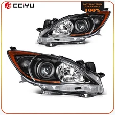 Headlights Assembly For 2010 2011 2012 2013 Mazda 3 (5-Speed) Black w/Amber Pair