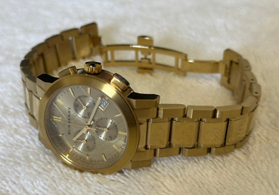 burberry bu9753 the city gold s/s 38mm chronograph unisex classic