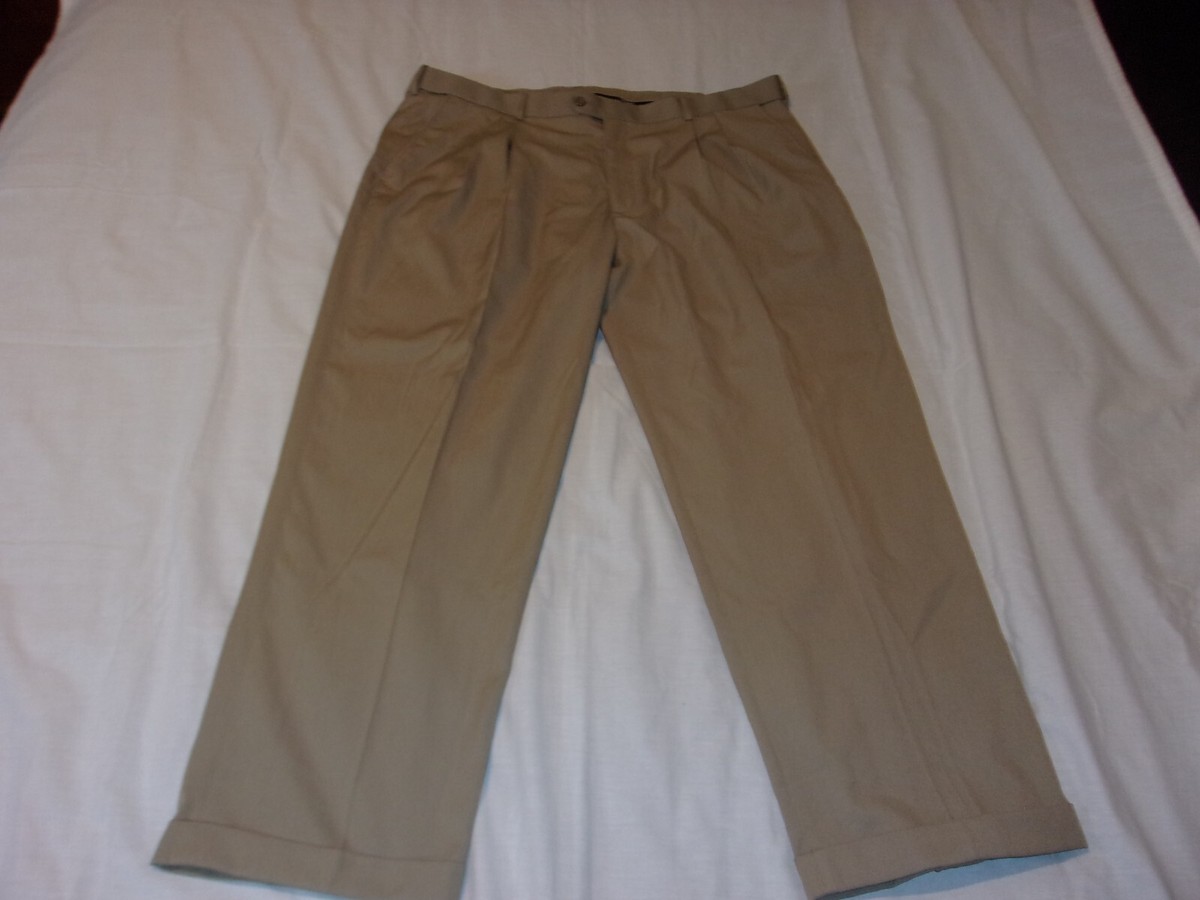 George Men's Khaki Actual 42X30 Cotton Pleated Dress Pants N/WOT INV# P-155