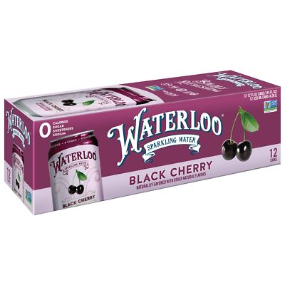 Waterloo Sparkling Water Black Cherry Naturally Flavored 12 Fl Oz Can Pack of 12