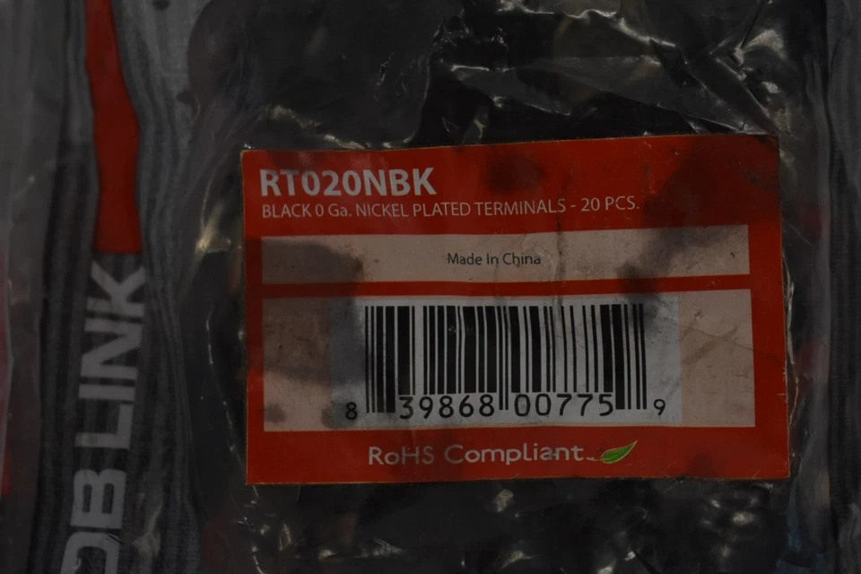 DB Link 20 Piece Black Nickel Plated Terminals 0 Gauge Bulk Pack RT020NBK - Image 2 of 4