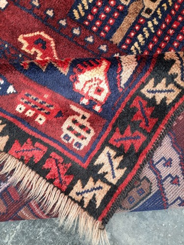 Afghan Authentic Balouchi Handmade Knotted Tribal Pictorial War Rug 135×90 Cm - Imagen 8 de 9