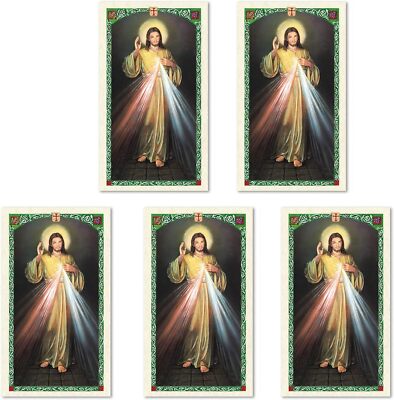 Holly Lines Five-Pack Divine Mercy Image Laminated Holy Cards with Full Chaplet