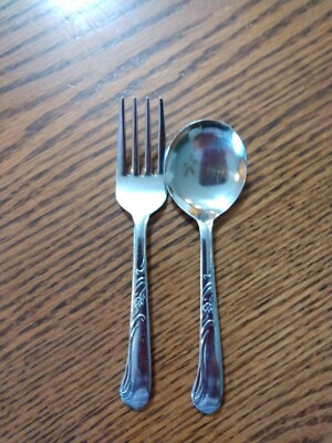 Set of 2 Vintage Everglo Stainless Steel Japan Baby Spoon & Fork