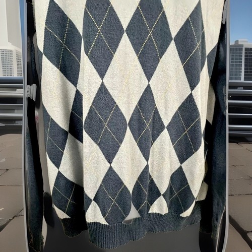 BROOKS BROTHERS ARGYLE V-NECK PIMA COTTON PULLOVER SWEATER HEATHER BLUE MENS XXL - Picture 6 of 6
