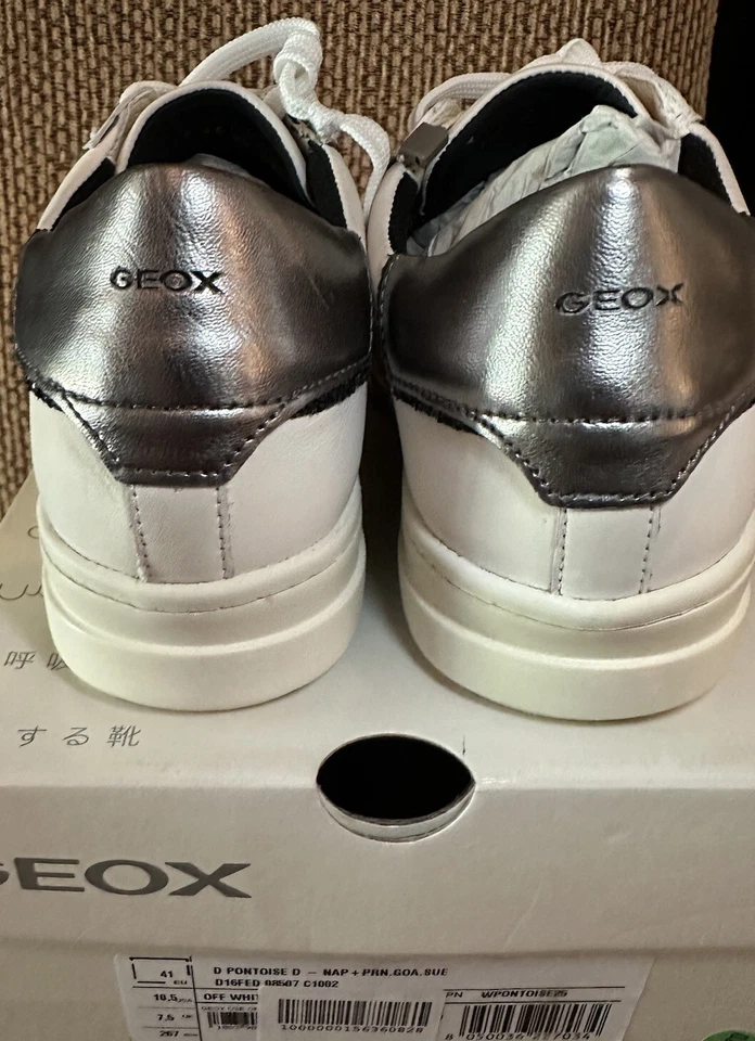 Zapatos de tenis para mujer Geox Respira cuero plateado leopardo brillo 10,5 nuevos en caja Foto 4 de 4