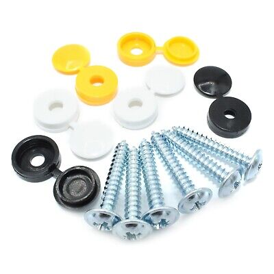 1000 x NUMBER PLATE FIXING SECURITY SCREWS COVER KIT BLACK WHITE YELLOW CAPS 