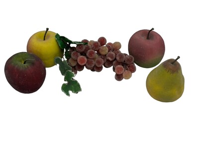 Vtg Sugar Beaded Faux Fruit Decor Pears & Apples Grape W/ Leaves Lot 5 90s