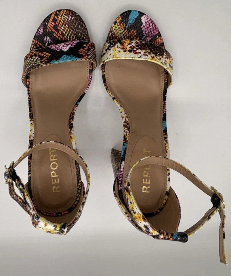 Zapatos de salón Report con tacón arco iris para mujer 9 piel de serpiente gruesos declaración punta abierta Foto 4 de 4