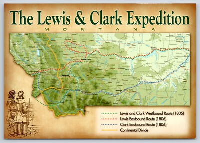 Lewis Clark Expedition Montana Map Postcard 6x4 East Westbound Routes  Trails