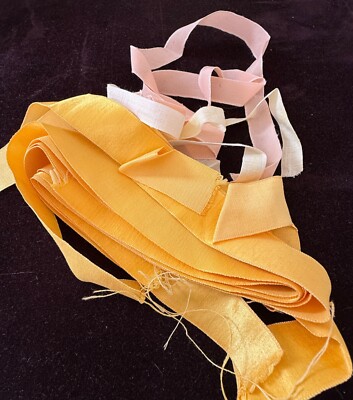 Vintage 1940s Lightweight Silk Satin Ribbon Fragments   ZZ274