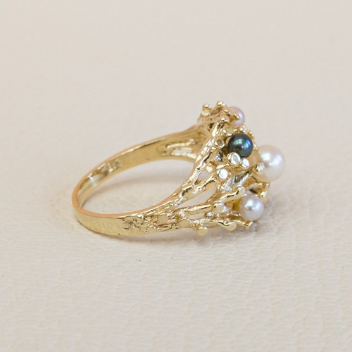 Vintage 14K Gold Brutalist Pearl Cluster Ring-Korallenriff Stil, Größe 7 - Bild 3 von 9