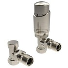 Designer TRV Thermostat Radiator Valve Brushed Nickel Angled Twin Pack