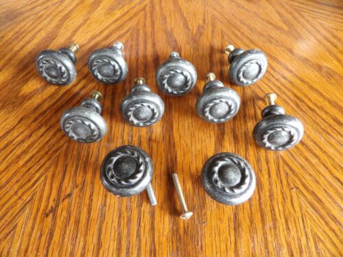 vintage metal drawer knobs pulls handles lot of 10 black /silver color 1,25"wide