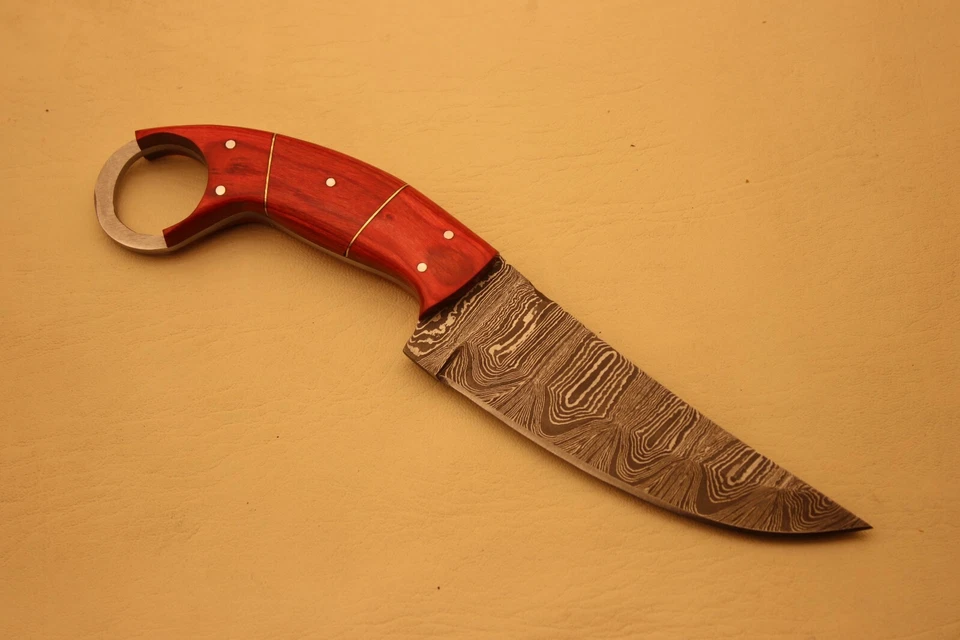 Faca Full Tang feita à mão aço Damasco lâmina fixa vintage bainha de couro puro - Imagem 4 de 4