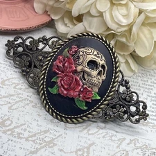 Sugar Skull Cameo Rose Gothic Biker Hair Clip comb barrette Jewelry Christmas