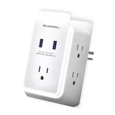 Wall Power 5 Power-Outlets/2 USB Ports Surge Protection Wall Adapter Tap with Ni
