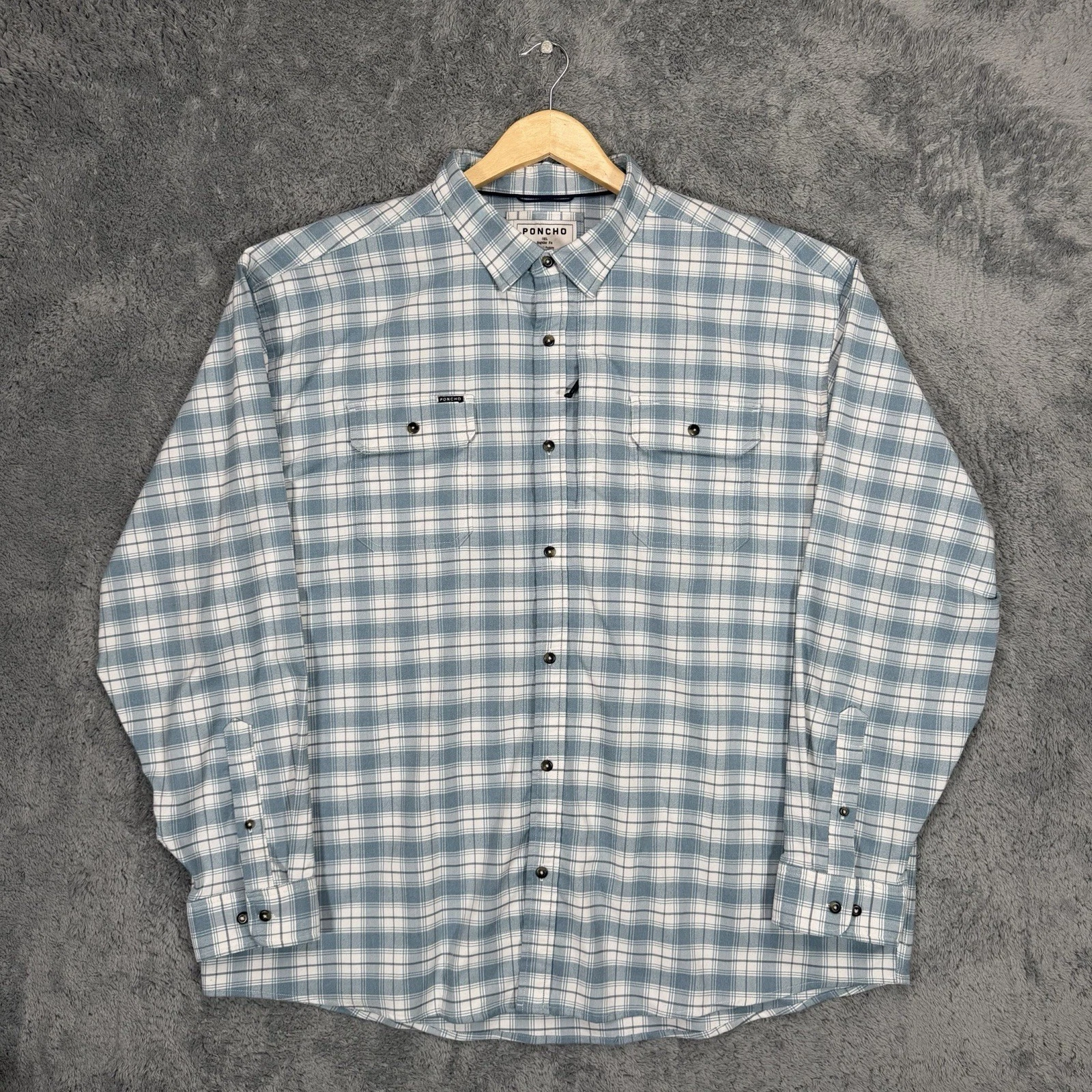 Poncho Blue Bison Performance Flannel Shirt Mens 3XL Plaid Magnetic Pockets