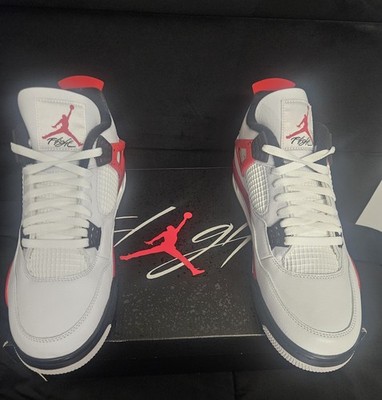 Air Jordan 4 Fire Red Cement White Sneakers    