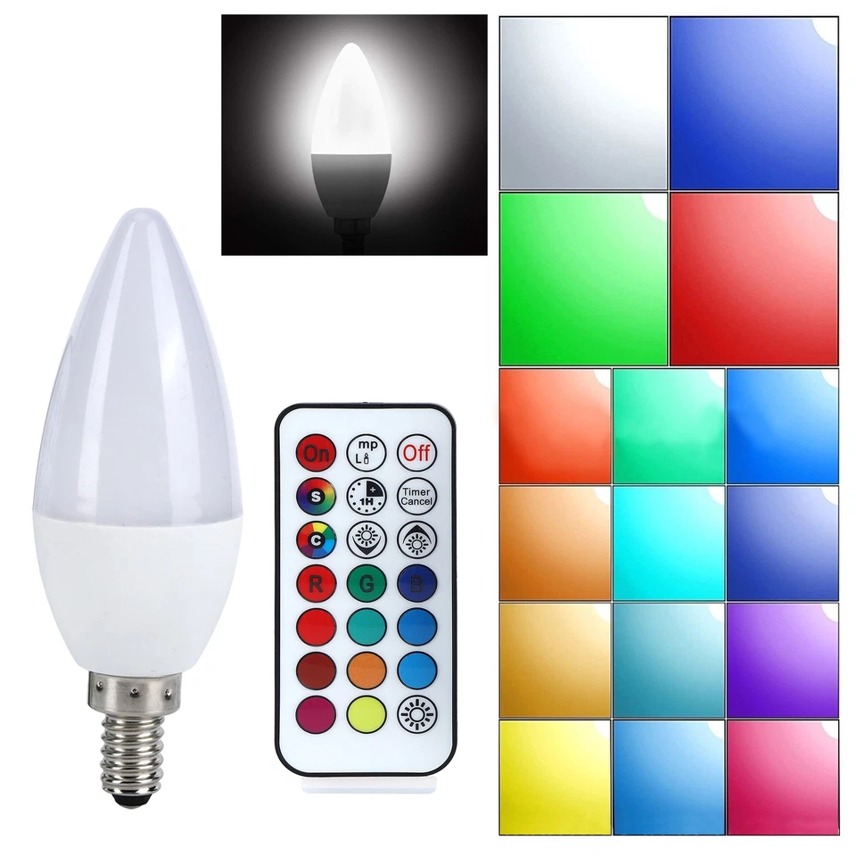 (E12 RGbPure White 6000K)3W RGB Color Changing Candle Light Bulb With Remote EC - Image 2 of 4