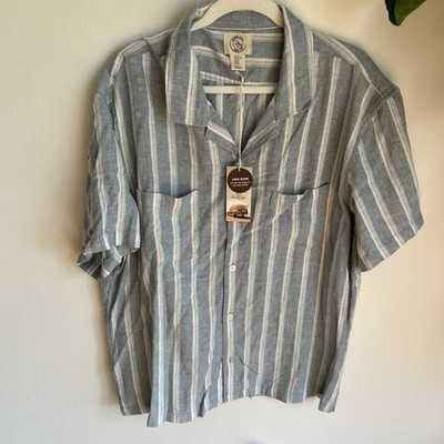 NWT Panama Jack Mens XL White Blue Stripe Linen Look Button