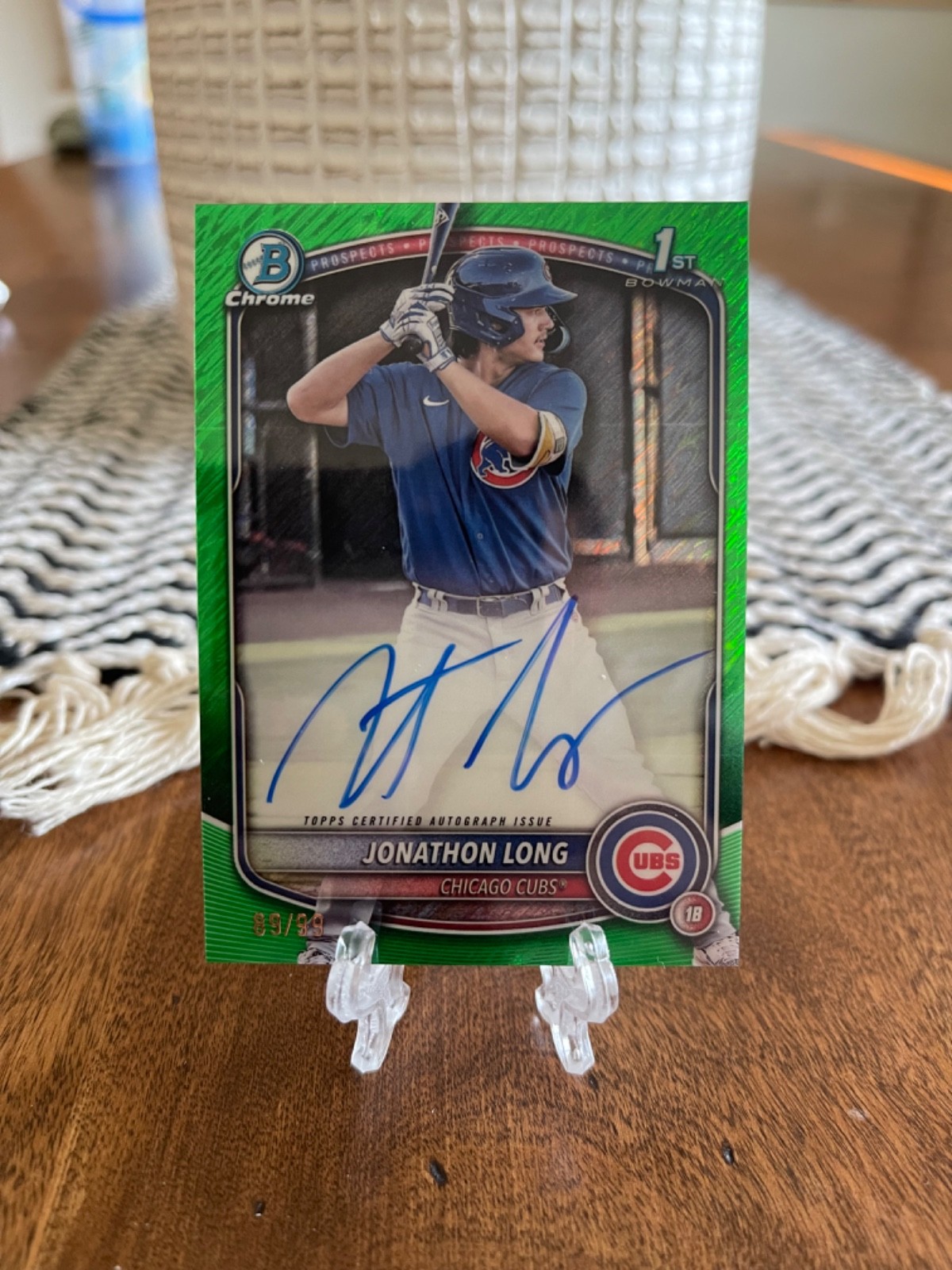 2025 Bowman Chrome Jonathon Long 1st Bowman Green Shimmer Auto /99  CPA-JLG Cubs