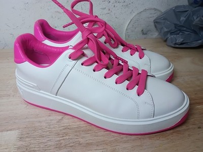 Balmain Women's B COURT White / Flor Pink Leather Athletic Sneakers US 10 **EC