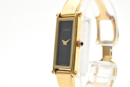 [Exc+5] Vintage GUCCI 1500L Gold Black Dial Rectangle Quartz WOMEN'S Watch JAPAN