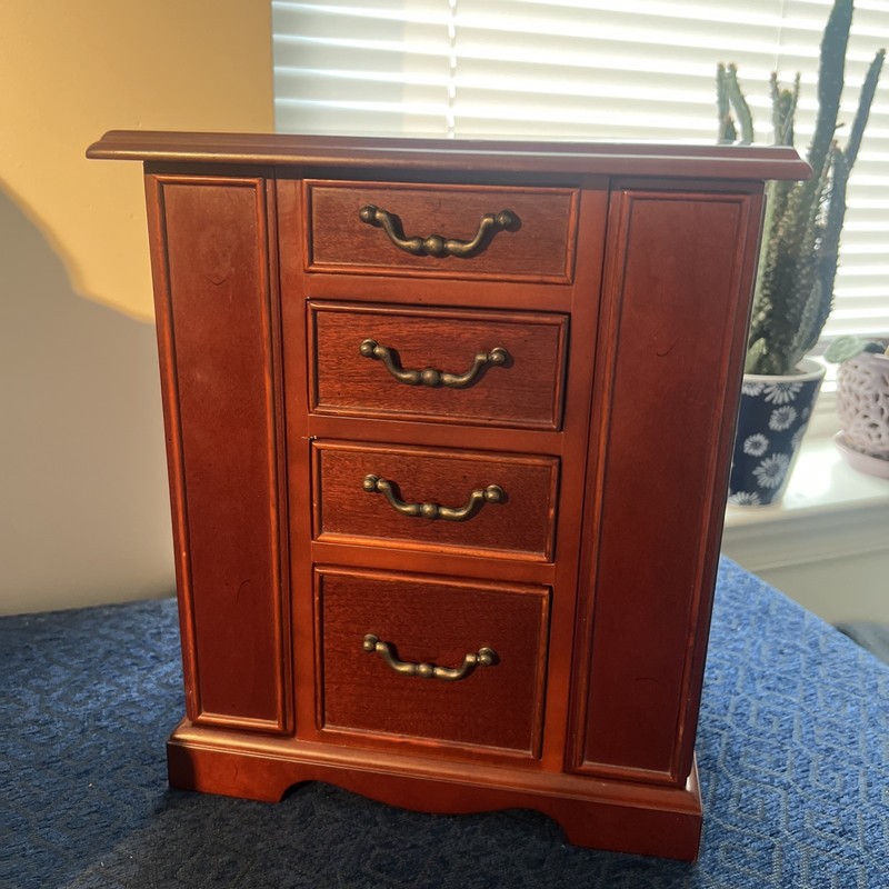 Bombay Co. 1997 Wooden Jewelry Armoire / Open Top,3 Drawers,2 Side Cherry Finish