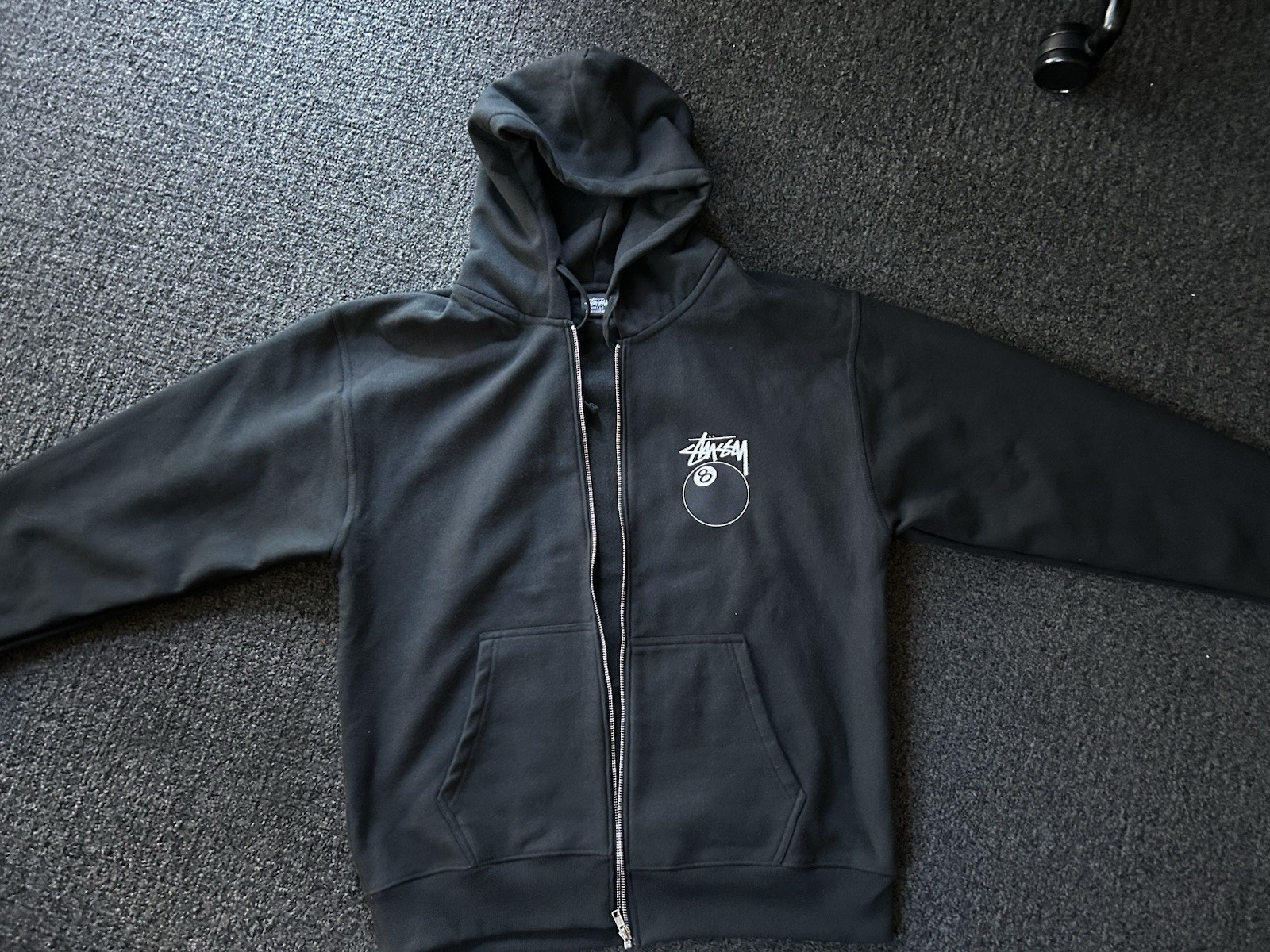 Stussy 8 Ball Graphic Print Full Zip Fleece Hoodie Black Men's Size L