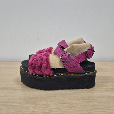 Dr Martens Voss Heart Fluffy Quad Pink Leather Chunky Platform