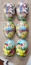3 German GDR Paper Mache Easter Egg Candy Container Chicks Choo Choo Rooster