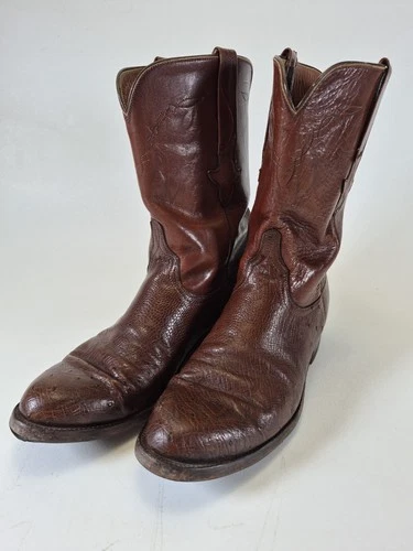 Lucchese L8012 Men's 9D Cigar Brown Smooth Ostrich Leather Roper Boots USA