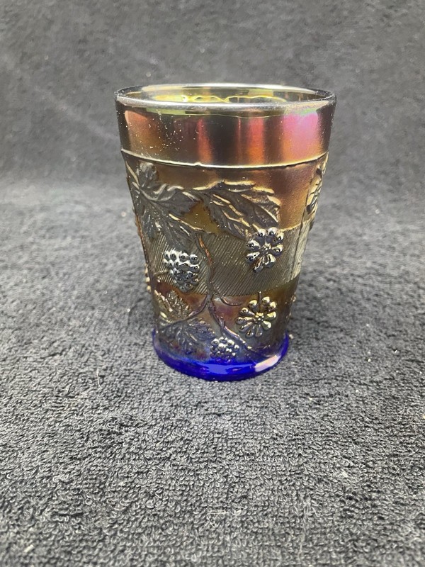 Leaf And  Grape Colbalt Blue  Carnival Glass Tumbler