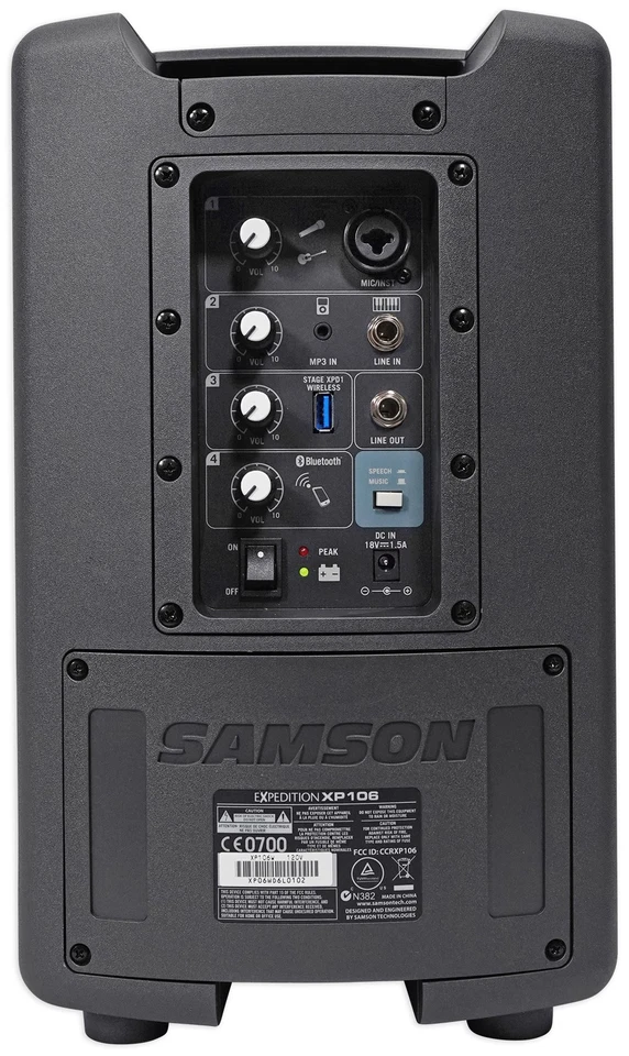 SAMSON XP106WDE 6" Recargable Bluetooth PA DJ Altavoz + Soportes + Auriculares + Micrófono + Estuche Foto 4 de 4