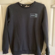 Puma Men's Crew Neck Fleece Pullover Logo Sweatshirt Navy Size M Blue