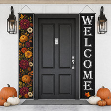 Welcome Fall Porch Banner Autumn Floral Black Door Decor Seasonal Outdoor Sign