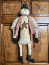 Oversized Rustic Country Primitive Snowman Handcrafted 31” Winter Farmhouse Deco