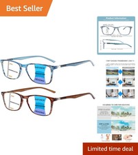 2 Pack Progressive Multifocus Reading Glasses for Men  Women - Blue Light Bl...