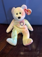 1999 B.b Birthday Bear Rainbow B-day Ty Beanie Baby Retired MWMT 10th Gen