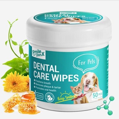 Smile Den X Dental Care Wipes Dogs/Cats Reduces Plaque/Freshens Breath 50ct New